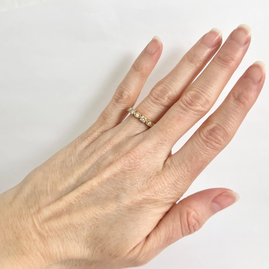 Multishape Diamond Milgrain Eternity Ring Wedding Band 14K Yellow Gold Size 7 - 3