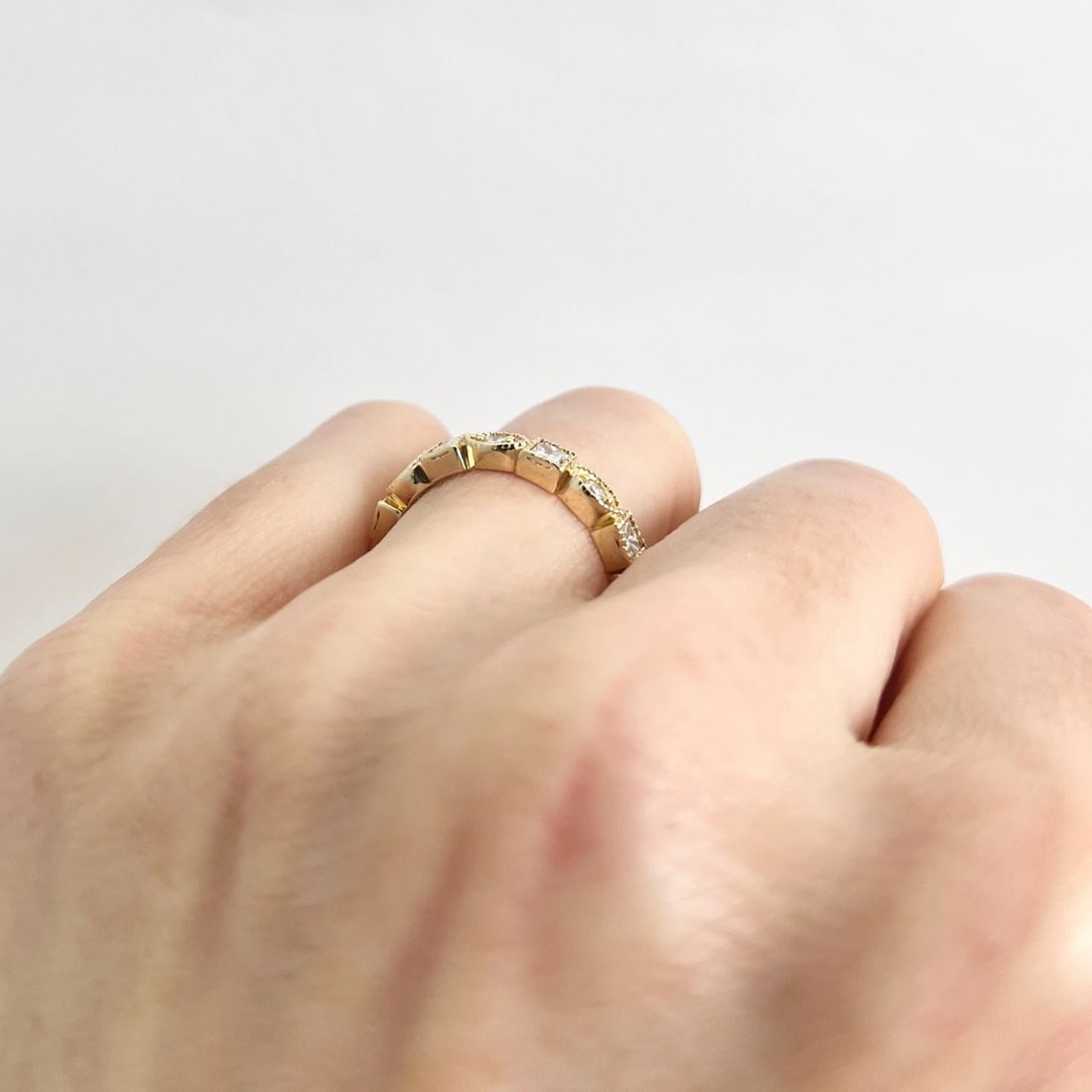 Multishape Diamond Milgrain Eternity Ring Wedding Band 14K Yellow Gold Size 7 - 4