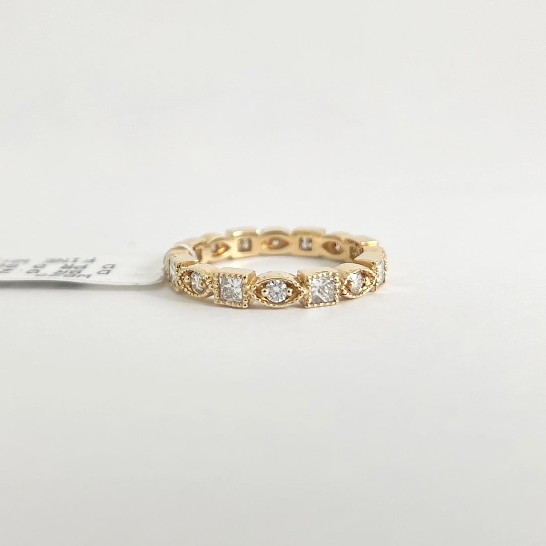 Multishape Diamond Milgrain Eternity Ring Wedding Band 14K Yellow Gold Size 7 - 5