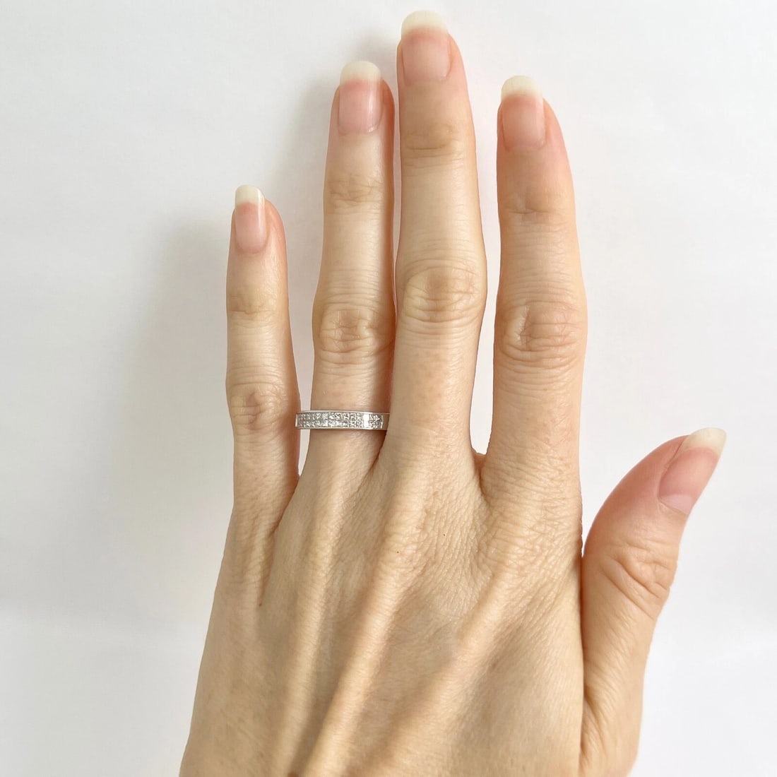Princess Cut Invisible Set Diamond Ring Wedding Band 14K White Gold, 2.49 Grams - 2