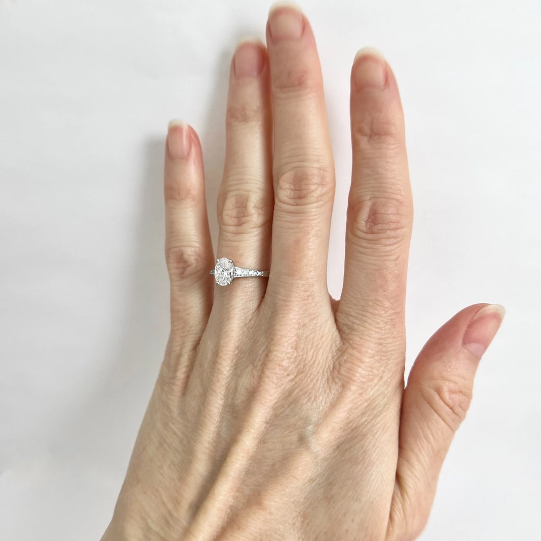 GIA Oval Diamond Solitaire Engagement Ring Platinum, .92 CTW - 2