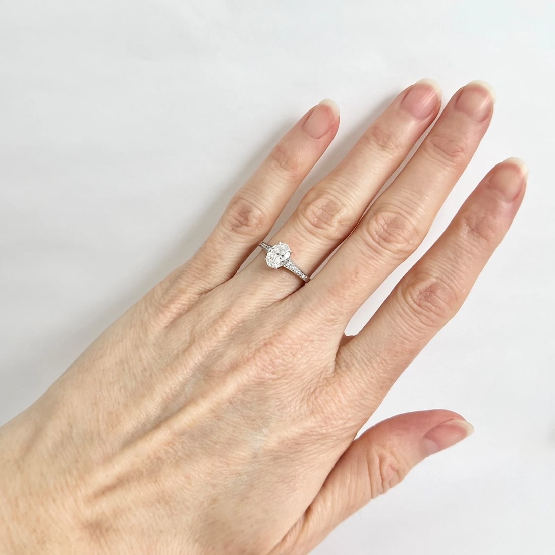 GIA Oval Diamond Solitaire Engagement Ring Platinum, .92 CTW - 3