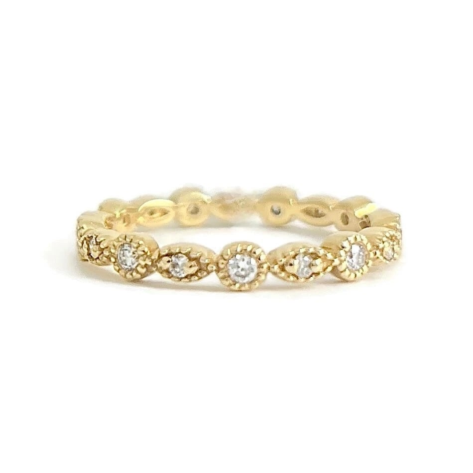 Multishape Diamond Eternity Milgrain Wedding Band Ring 14K Yellow Gold Size 7.25: Multishape Diamond Eternity Milgrain Wedding Band Ring 14K Yellow Gold Size 7.25 This is a unique ring that can be worn as a wedding band or statement ring. Don't hesitate to ask any questions!