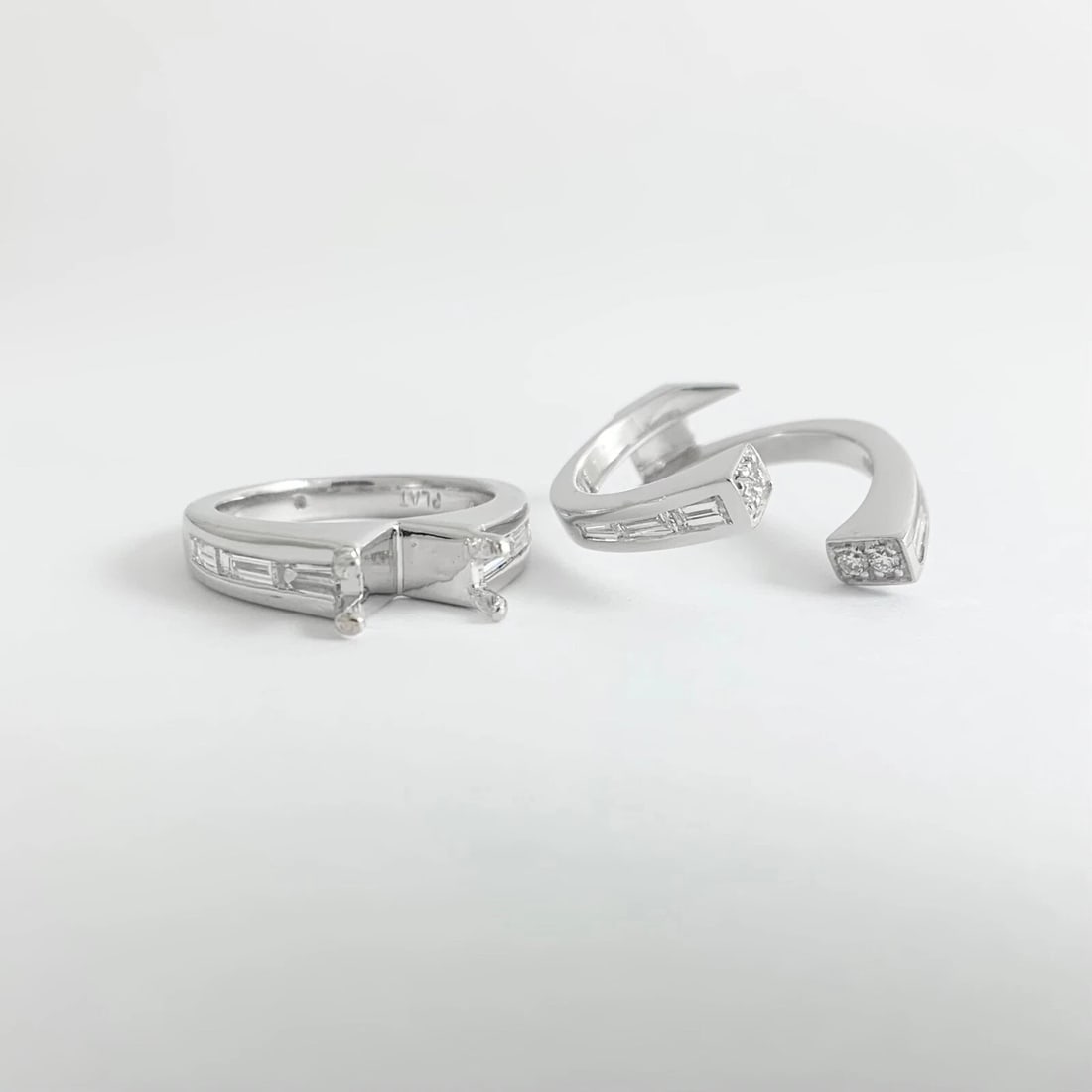 Interlocking Set Diamond Engagement Ring Mounting Wedding Band Platinum .96 CTW - 10