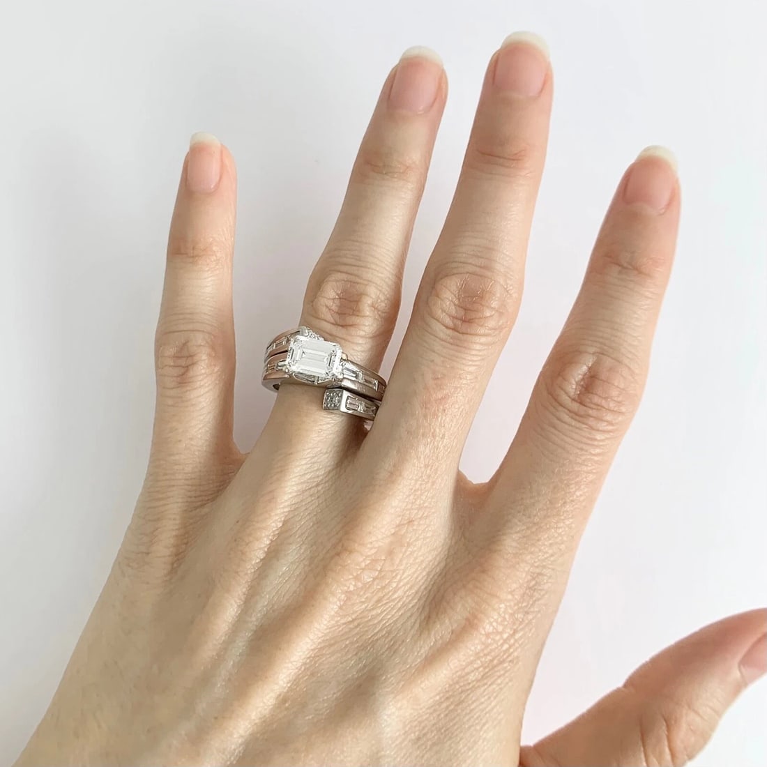 Interlocking Set Diamond Engagement Ring Mounting Wedding Band Platinum .96 CTW - 5