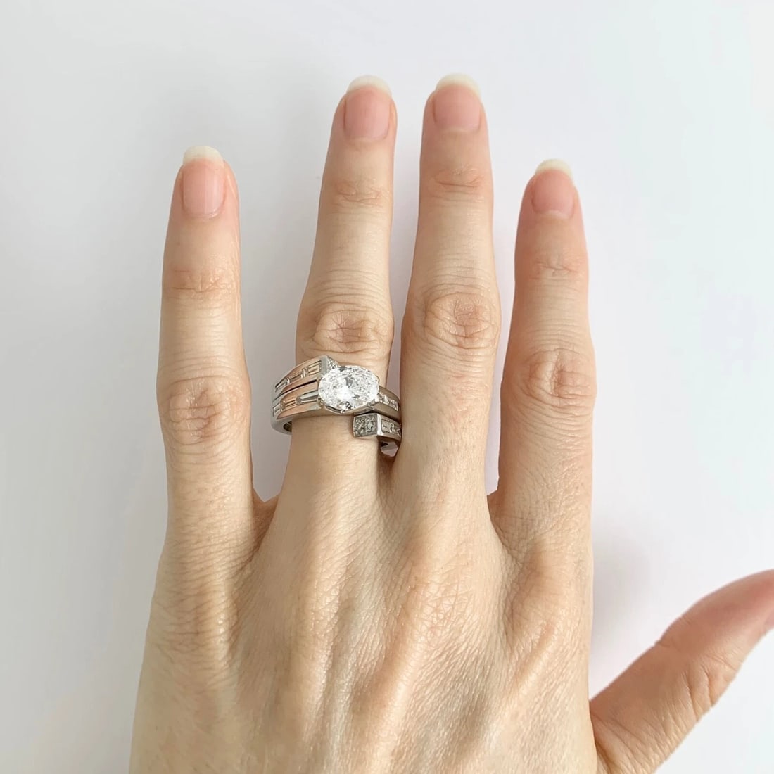 Interlocking Set Diamond Engagement Ring Mounting Wedding Band Platinum .96 CTW - 6