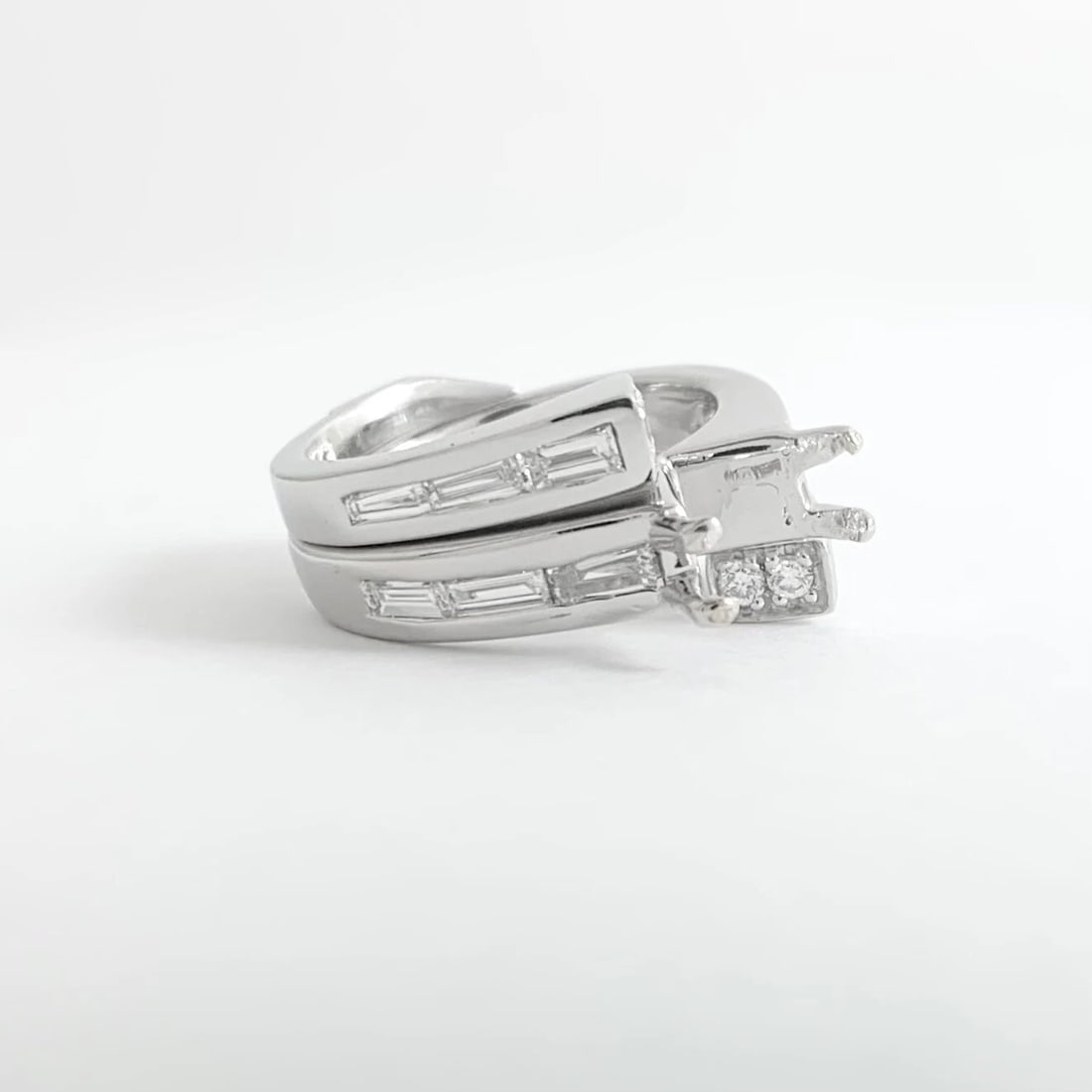 Interlocking Set Diamond Engagement Ring Mounting Wedding Band Platinum .96 CTW - 8