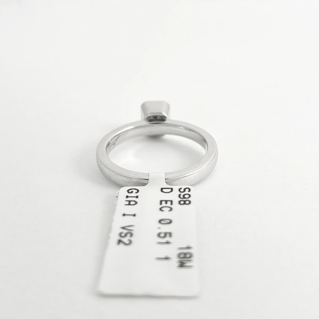 Emerald Cut Bezel Solitaire Diamond Engagement Ring 18K White Gold .51 CT - 7