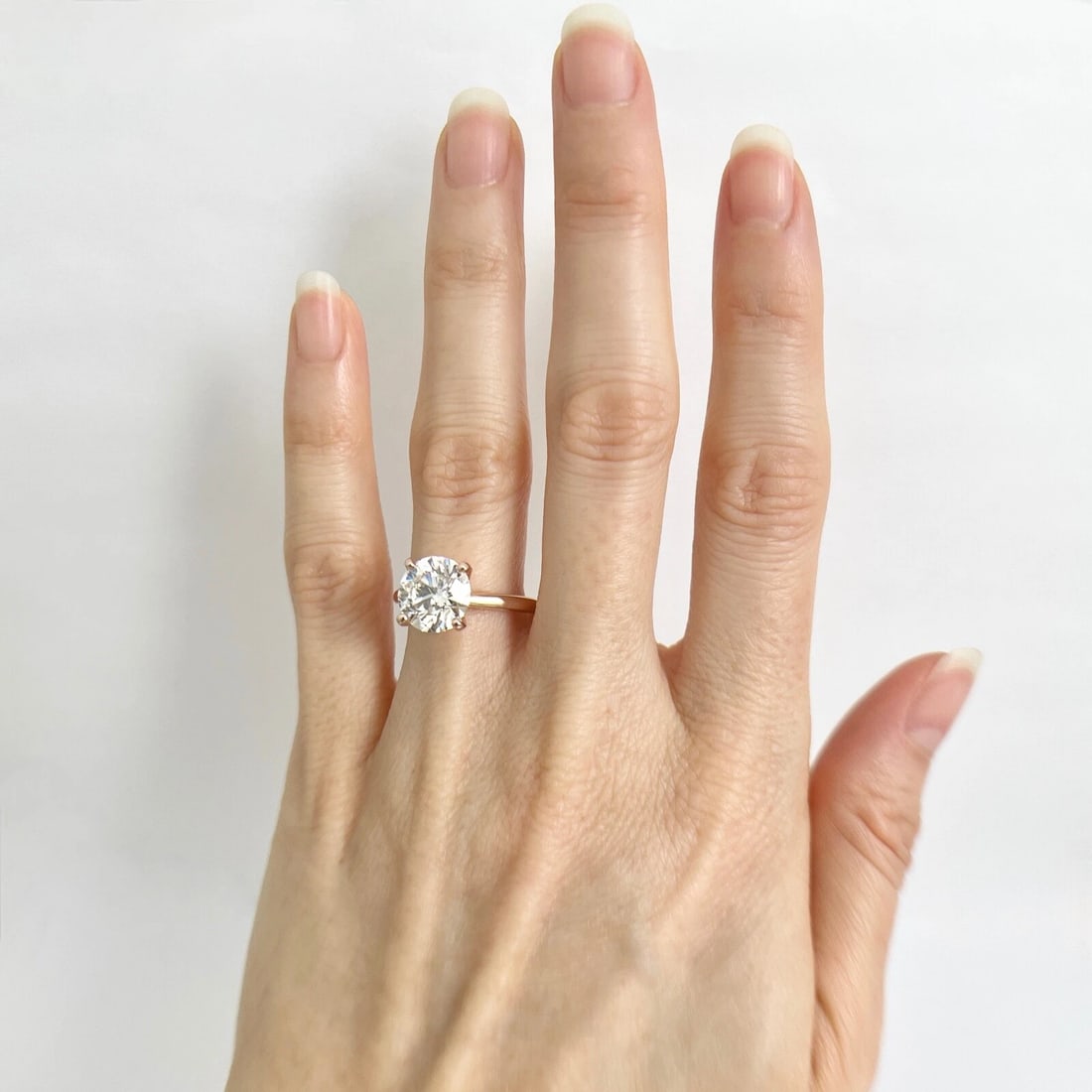 Round Solitaire Diamond 4-Prong Engagement Ring 14K Pink Rose Gold, 2.90 CT - 4