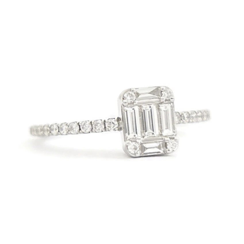 Invisible-Set Cluster Diamond Rectangle Engagement Ring 18K White Gold, .60 CTW: Invisible-Set Cluster Diamond Rectangle Engagement Ring 18K White Gold, .60 CTW This is a beautiful diamond engagement ring! Please let us know if you have any questions. Diamonds: .60 ctw; 5