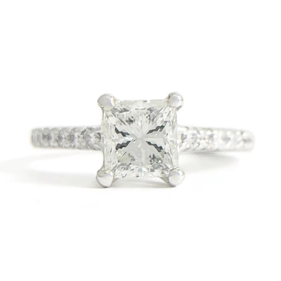 Princess Cut Diamond Platinum Engagement Ring 1.27 CTW, 4.30 Grams: Princess Cut Diamond Platinum Engagement Ring 1.27 CTW, 4.30 Grams Give her a ring she will love forever! Let us know if you have any questions. Diamonds: 1.27 ctw; 1 princess cut 1.07 ct, I, I1; 18 r