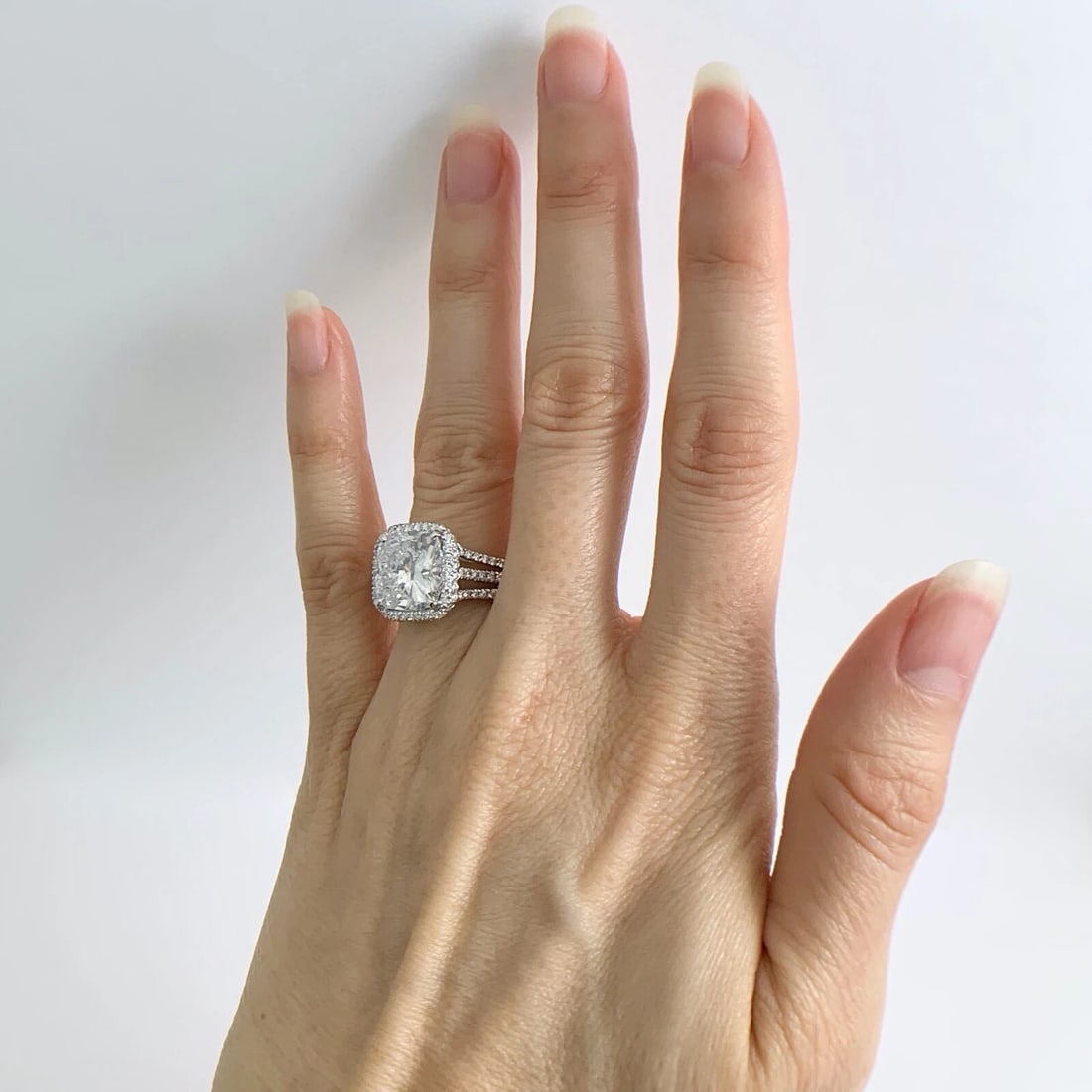 Cushion Halo 3-Row Split Shank Diamond Engagement Ring Platinum 6.25 CTW - 4