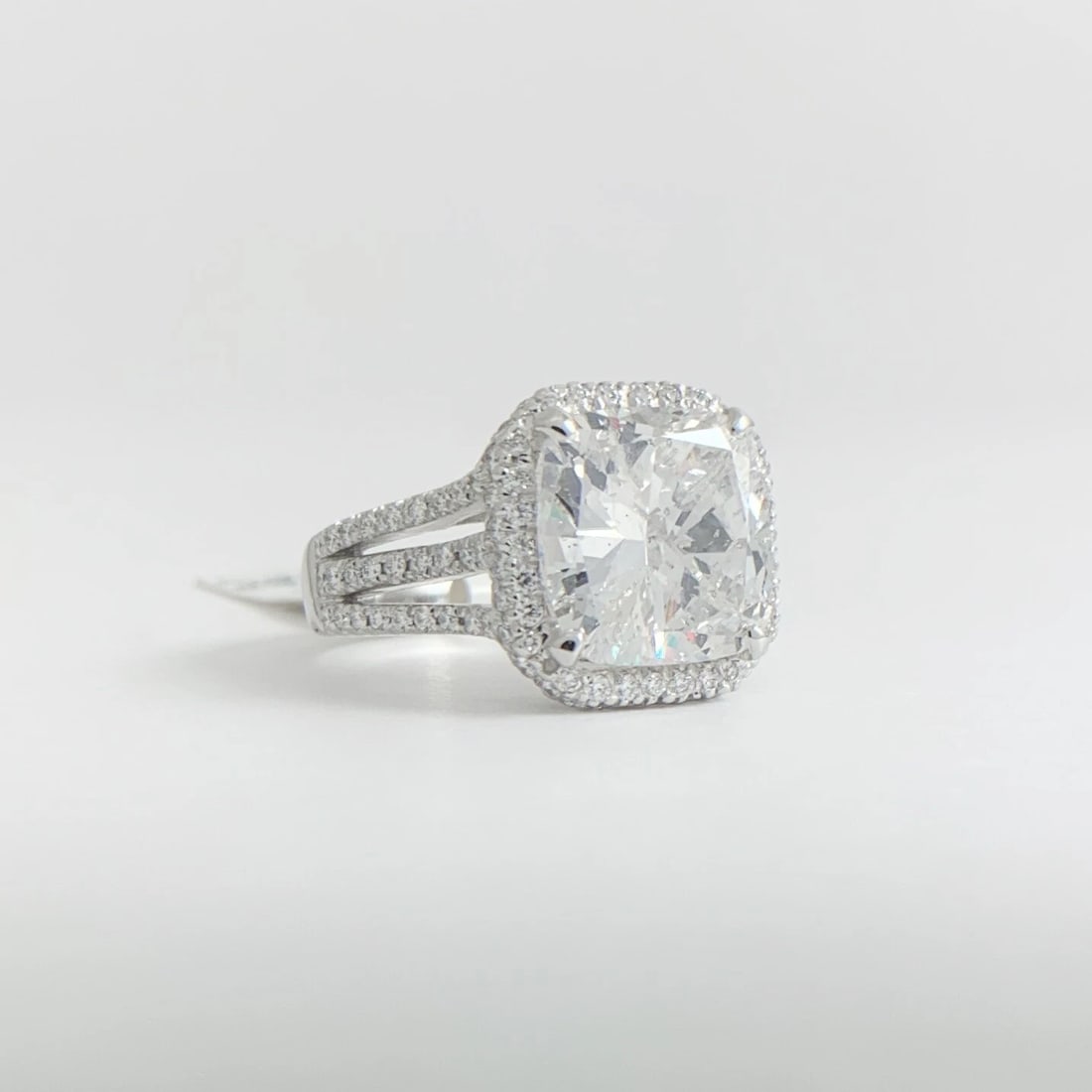 Cushion Halo 3-Row Split Shank Diamond Engagement Ring Platinum 6.25 CTW - 6