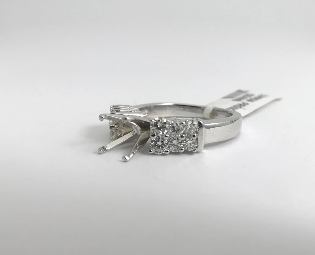 Round 2-Row Diamond Platinum Engagement Ring Setting Mounting, .60 CTW - 10