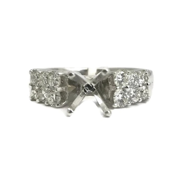 Round 2-Row Diamond Platinum Engagement Ring Setting Mounting, .60 CTW: Round 2-Row Diamond Platinum Engagement Ring Setting Mounting, .60 CTW This stunning diamond engagement ring mounting will be something she will love forever. Ready to house a diamond or gemstone of y