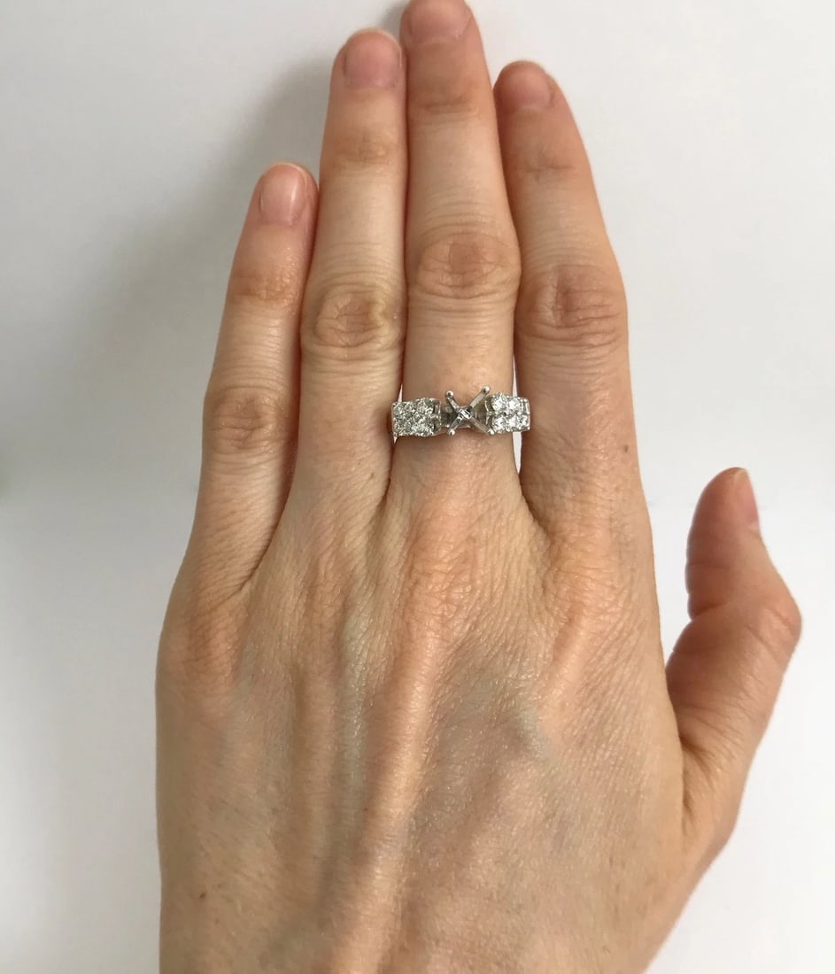 Round 2-Row Diamond Platinum Engagement Ring Setting Mounting, .60 CTW - 2