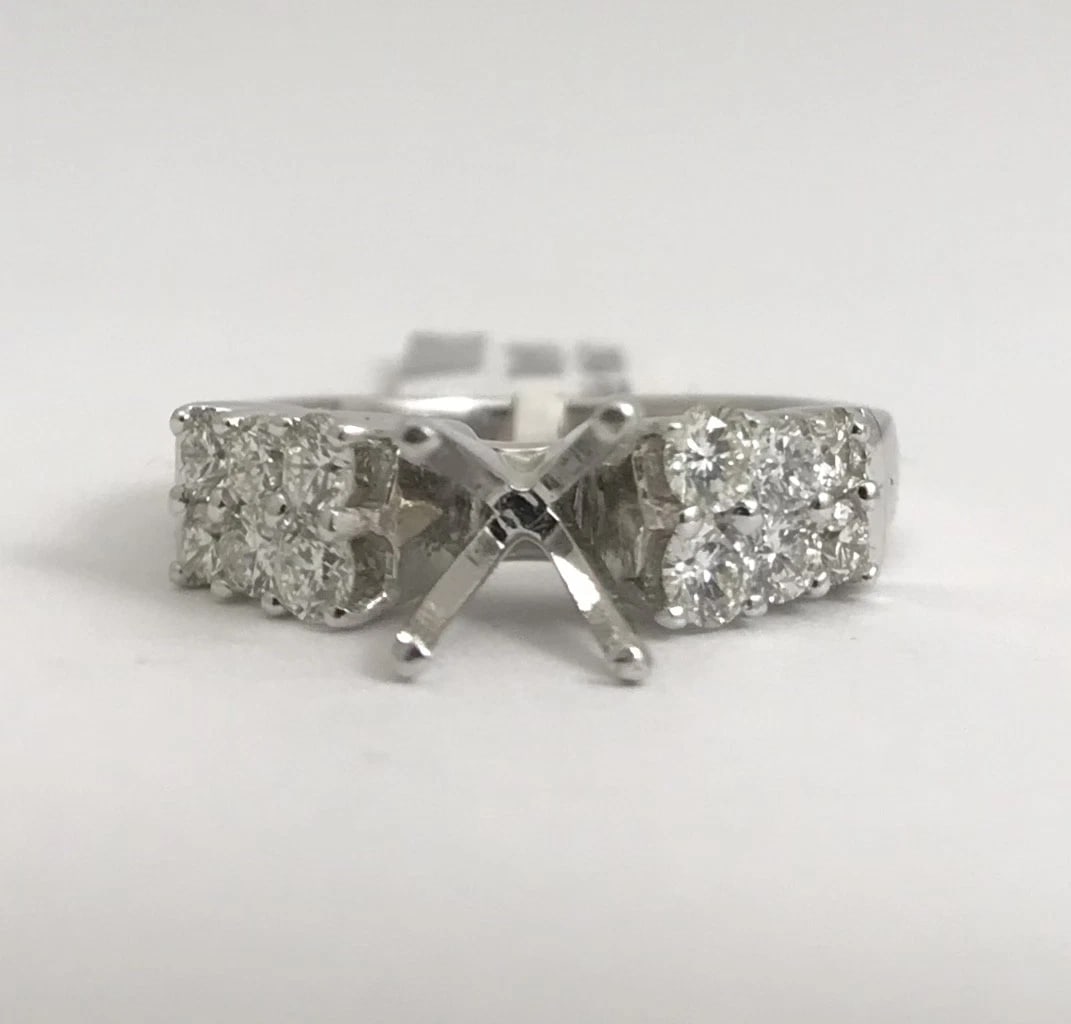 Round 2-Row Diamond Platinum Engagement Ring Setting Mounting, .60 CTW - 4