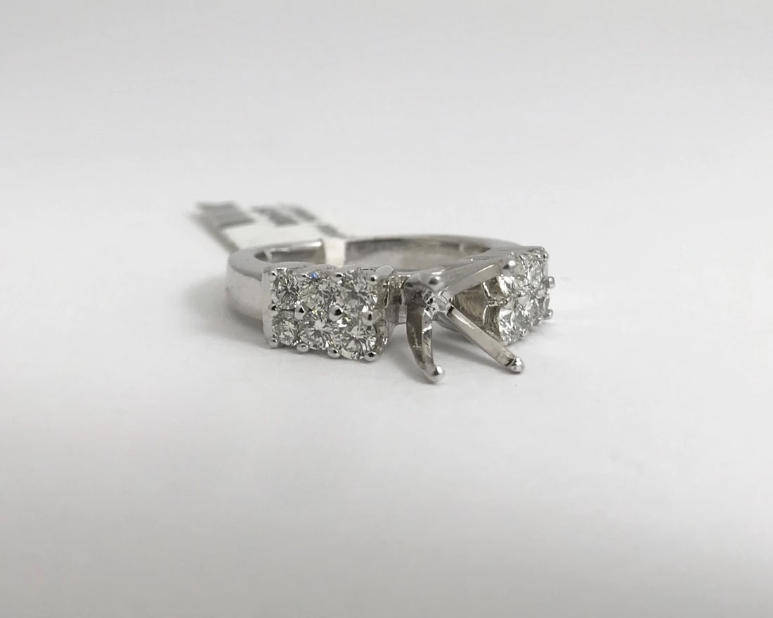 Round 2-Row Diamond Platinum Engagement Ring Setting Mounting, .60 CTW - 7