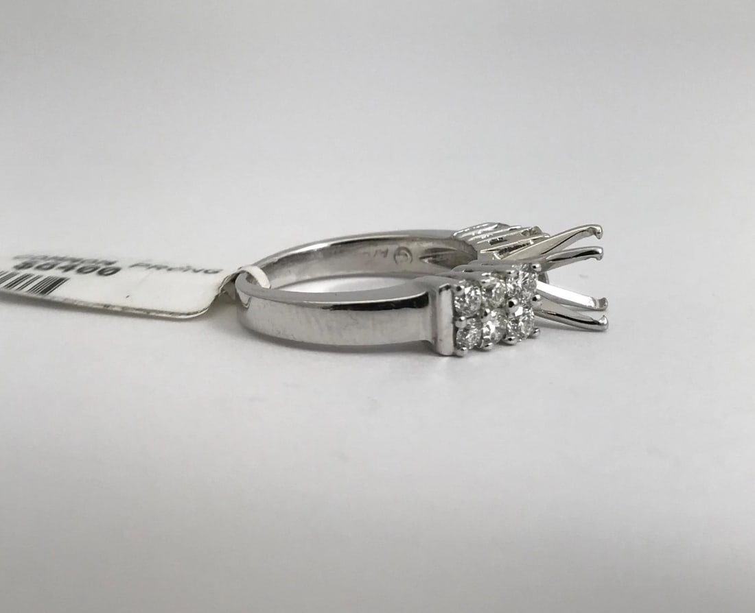 Round 2-Row Diamond Platinum Engagement Ring Setting Mounting, .60 CTW - 8