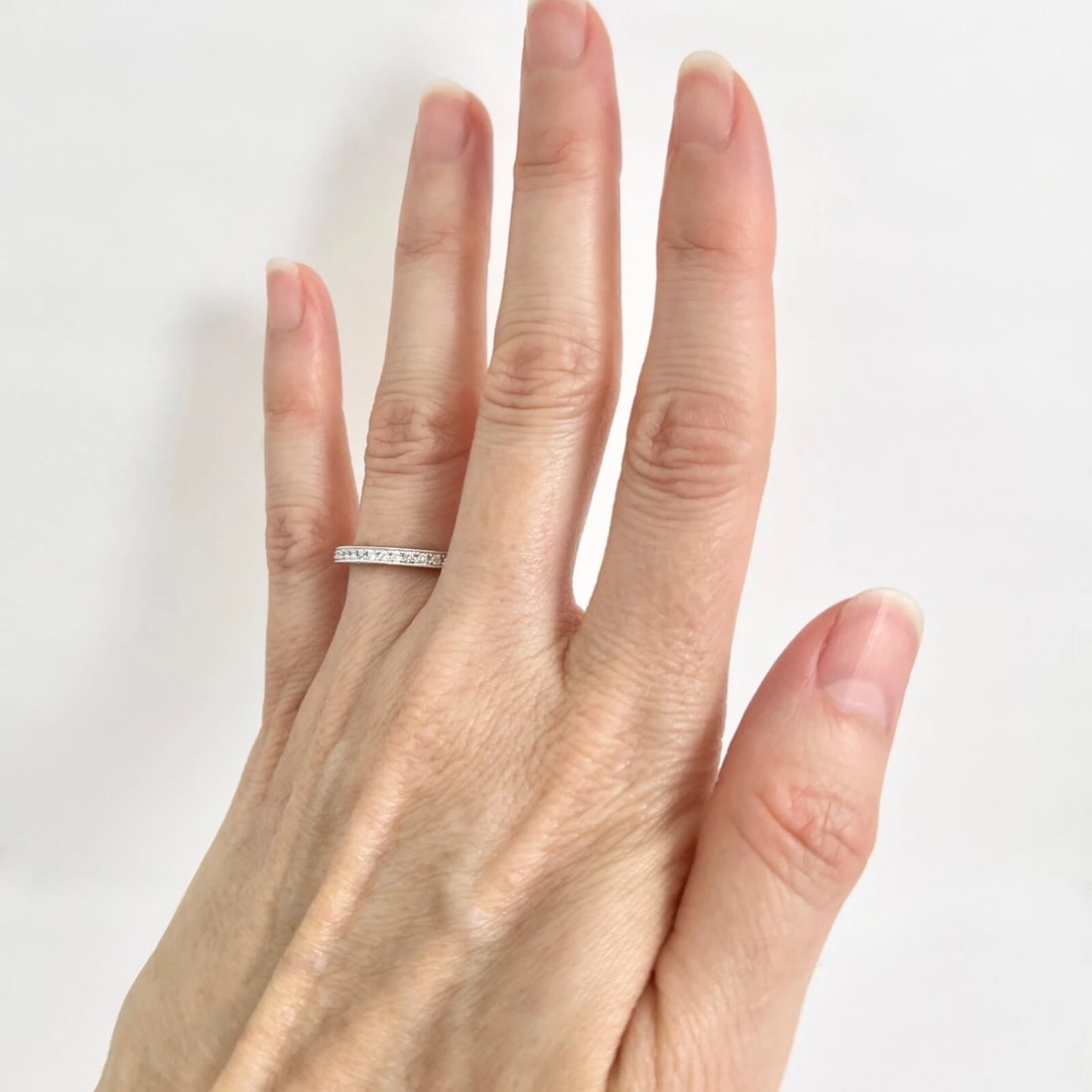Milgrain Diamond Half-Way Around Wedding Band Ring 14K White Gold Size 7.25 - 3