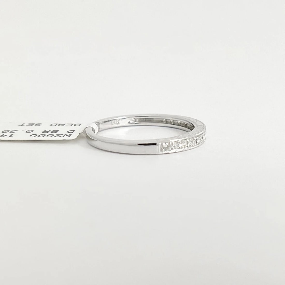 Milgrain Diamond Half-Way Around Wedding Band Ring 14K White Gold Size 7.25 - 6