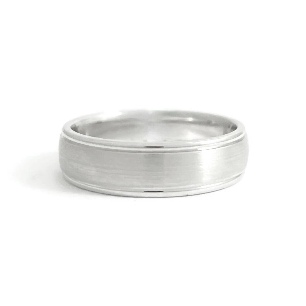 Gabriel & Co Men's Satin Beveled Wedding Band Ring 14K White Gold, Size 10, 6 mm: Gabriel & Co Men's Satin Beveled Wedding Band Ring 14K White Gold, Size 10, 6 mm This is a classic ring that could be worn as a wedding band or everyday ring. Please let us know if you have any