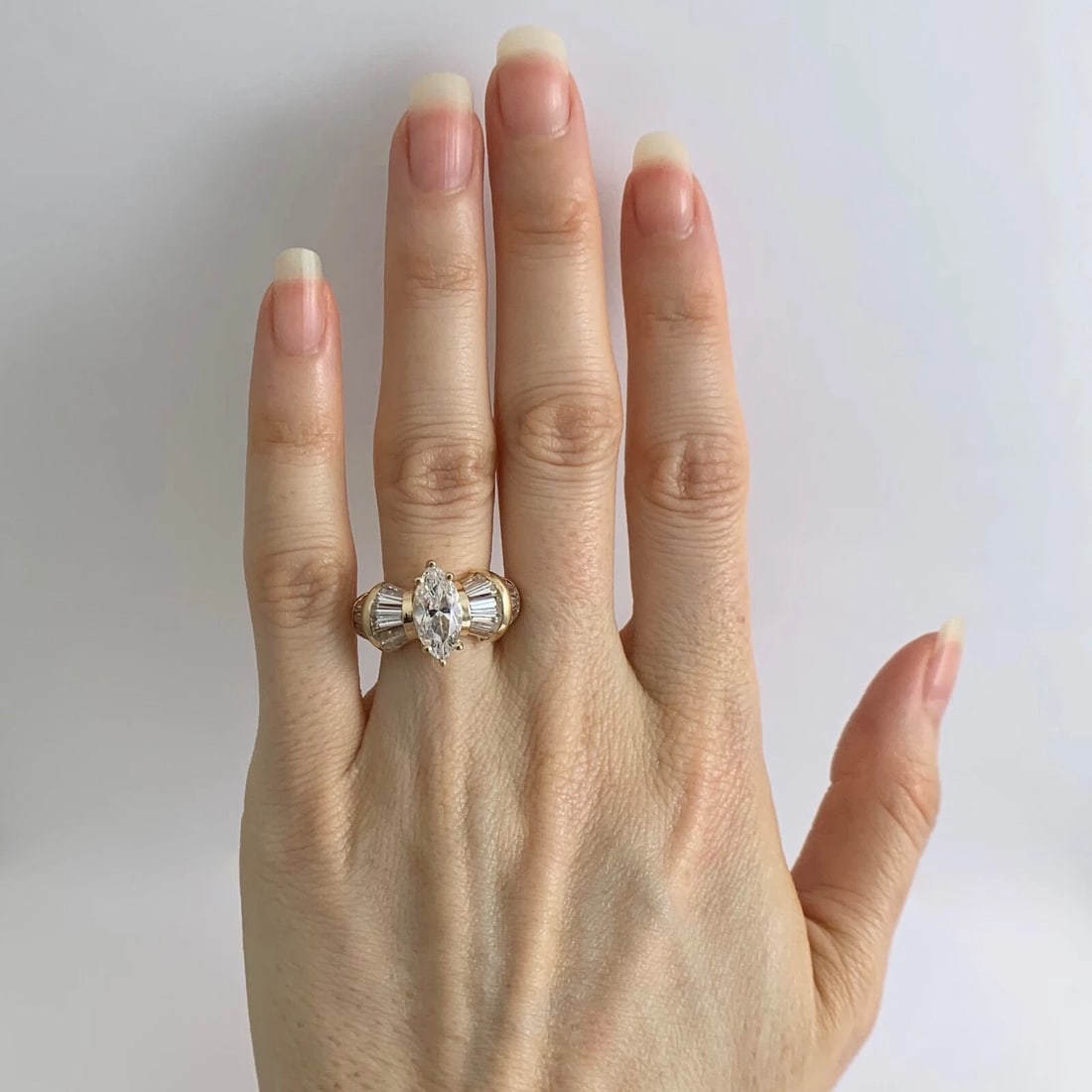 Marquise Baguette CZ Cubic Zirconia Engagement Ring 14K Yellow Gold, 5.47 Grams - 2