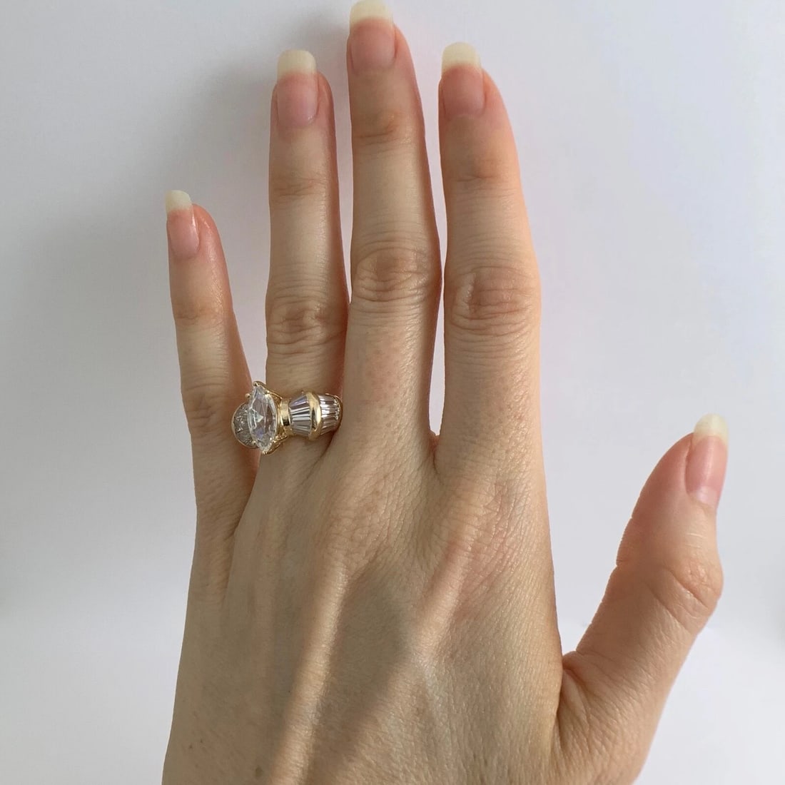 Marquise Baguette CZ Cubic Zirconia Engagement Ring 14K Yellow Gold, 5.47 Grams - 3