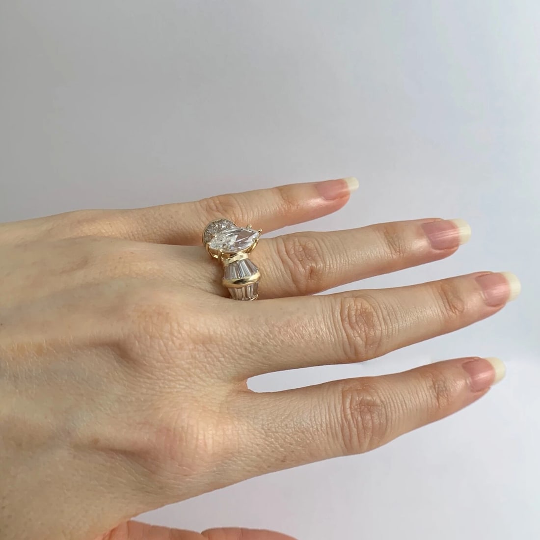 Marquise Baguette CZ Cubic Zirconia Engagement Ring 14K Yellow Gold, 5.47 Grams - 4