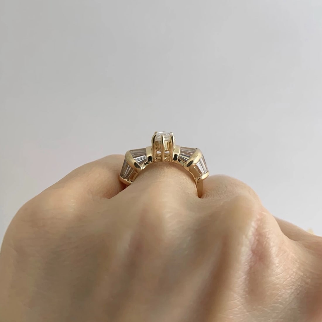 Marquise Baguette CZ Cubic Zirconia Engagement Ring 14K Yellow Gold, 5.47 Grams - 5