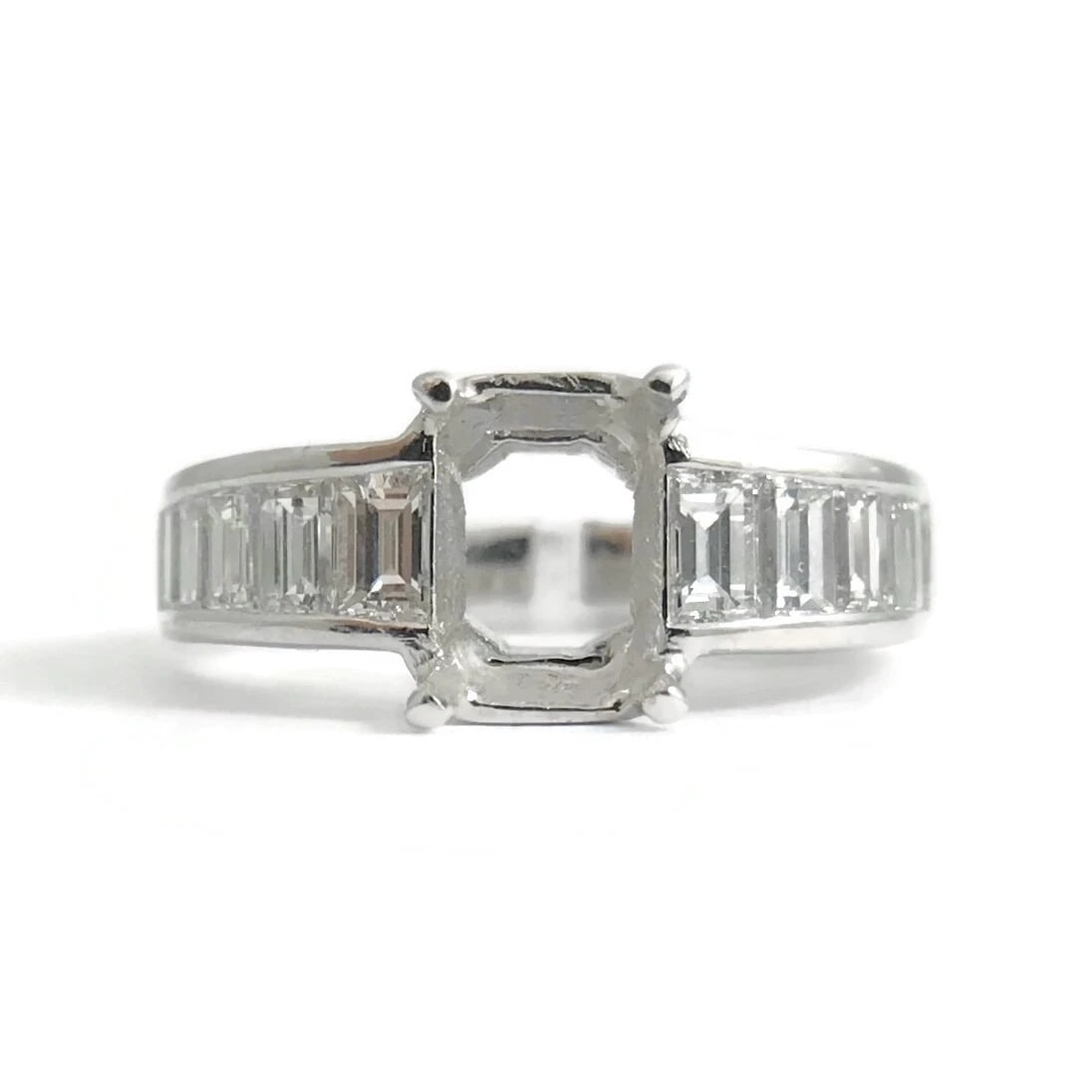 Baguette Channel-Set Diamond Platinum Engagement Ring Setting Mounting, 1.08 CTW: Baguette Channel-Set Diamond Platinum Engagement Ring Setting Mounting, 1.08 CTW This stunning diamond engagement ring mounting will be something she will love forever. Ready to house a diamond or