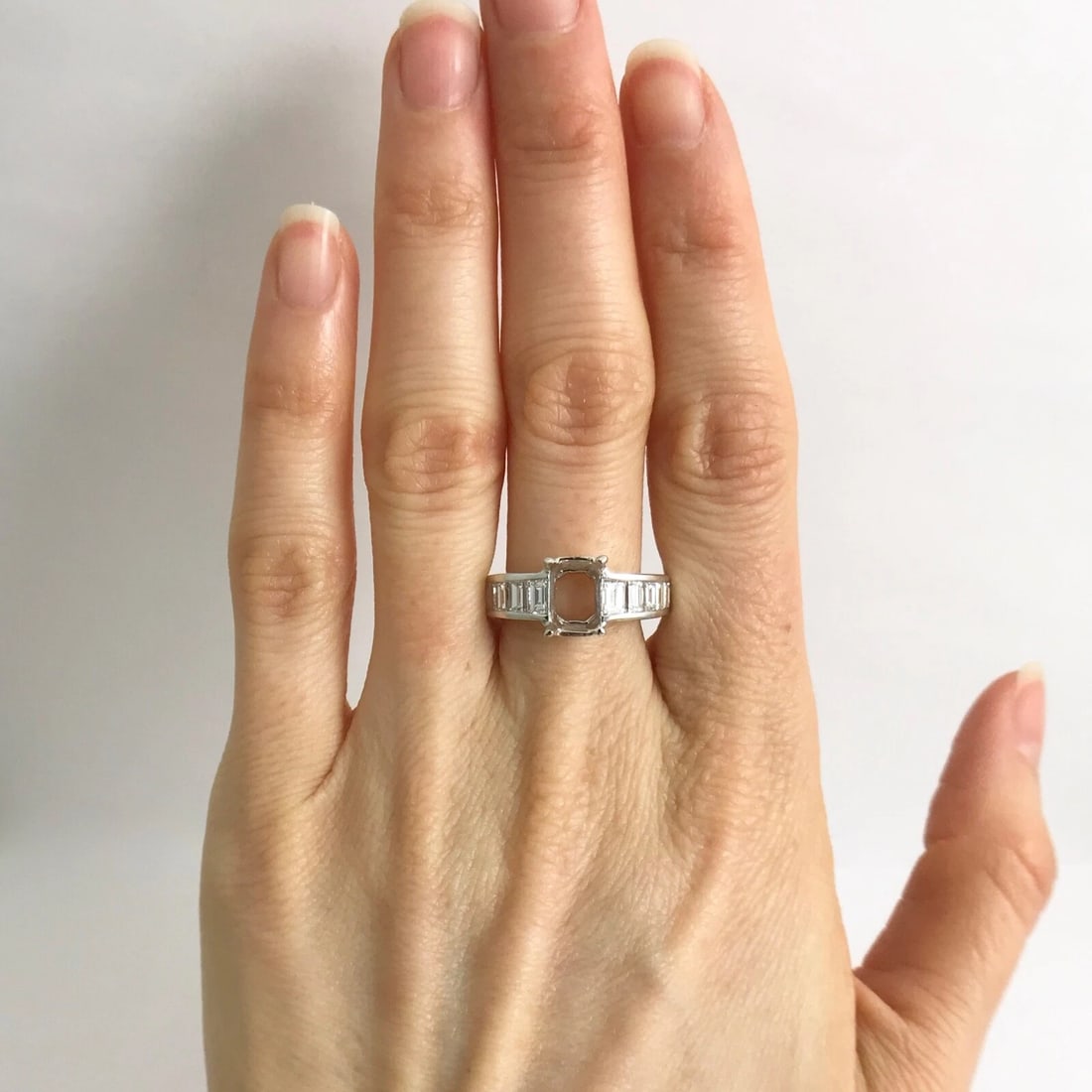 Baguette Channel-Set Diamond Platinum Engagement Ring Setting Mounting, 1.08 CTW - 2