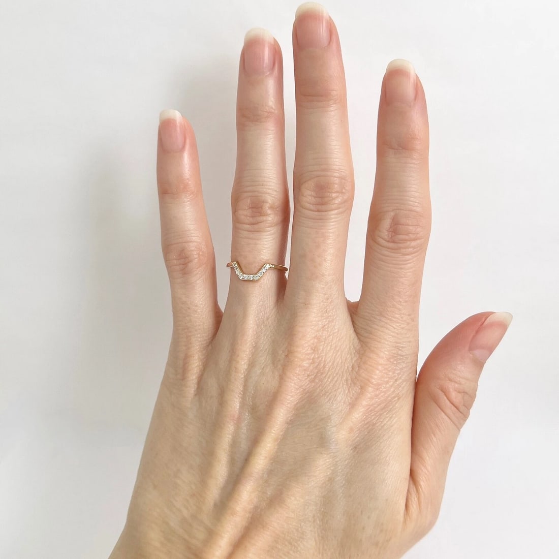 Curved Diamond Linear Nesting Wedding Band Ring 14K Yellow Gold, .10 CTW - 3