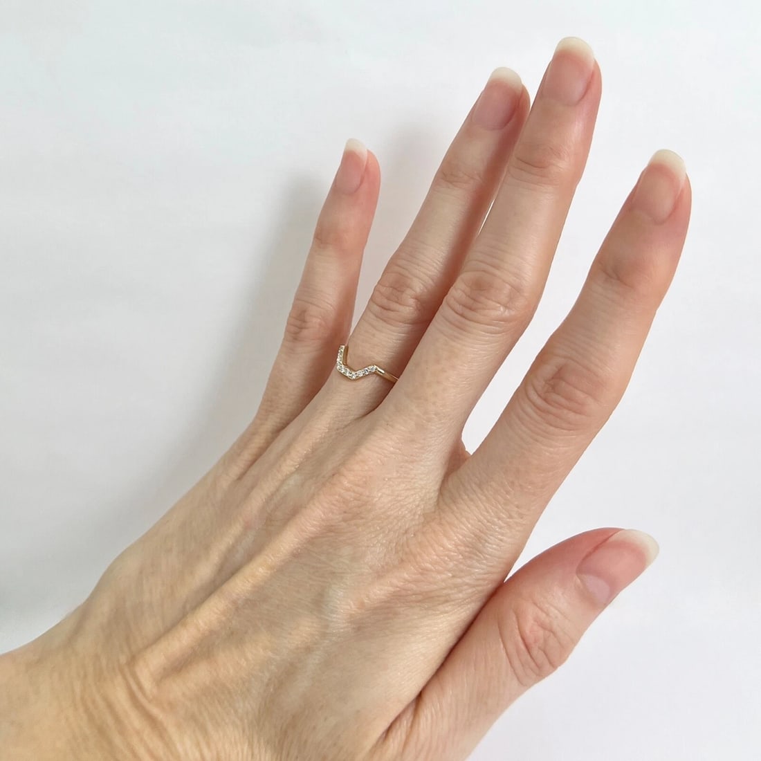 Curved Diamond Linear Nesting Wedding Band Ring 14K Yellow Gold, .10 CTW - 5