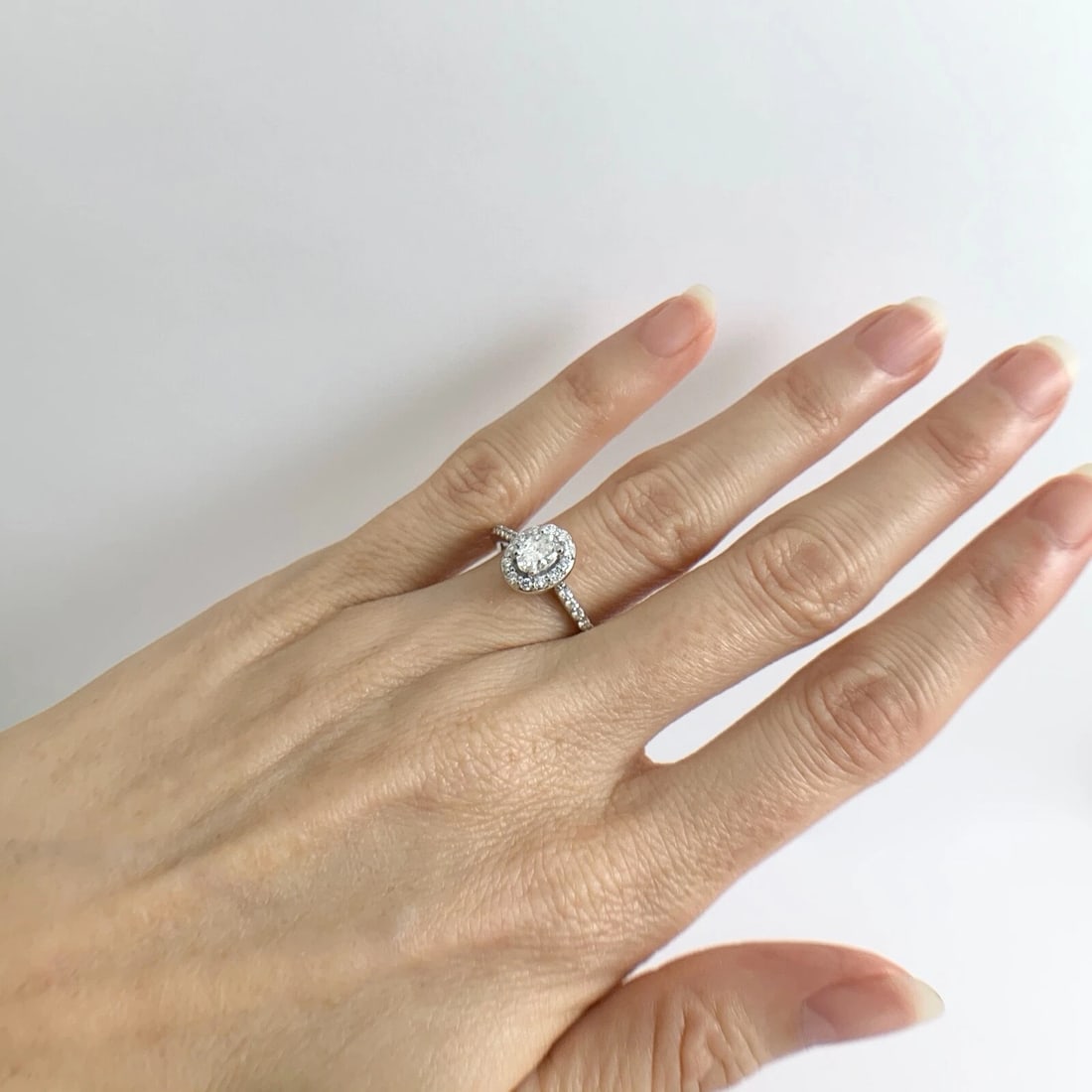 Oval Halo Thin Band Diamond Engagement Ring 14K White Gold .77 CTW - 4