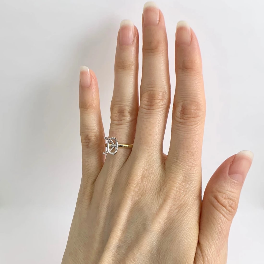 Oval Diamond Hidden Halo Engagement Ring Setting Mounting 18K Yellow Gold - 3