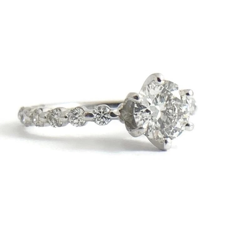 Round 6-Prong Diamond Engagement Ring 14K White Gold, 1.20 CTW, 2.16 Grams: Round 6-Prong Diamond Engagement Ring 14K White Gold, 1.20 CTW, 2.16 Grams This is a gorgeous diamond engagement ring with a bead set shank! Please let us know if you have any questions. Diamonds: