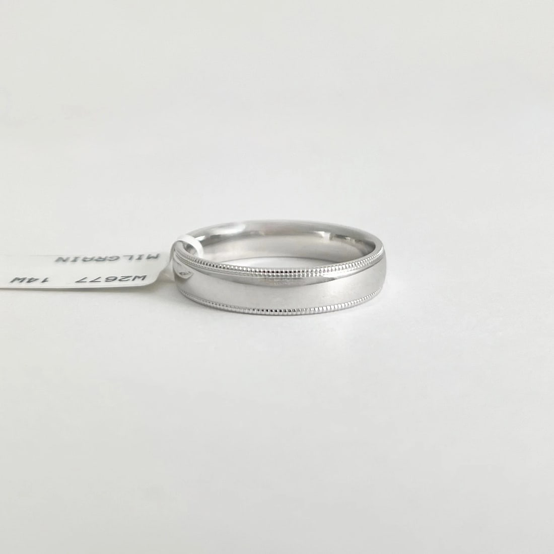 Men's Milgrain Edge Wedding Band Ring 14K White Gold, Size 9.25, 4.5 mm - 6