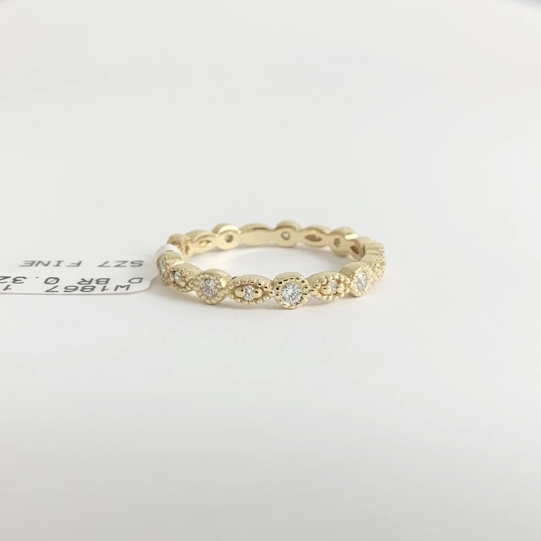 Marquise Round Milgrain Diamond Eternity Ring Wedding Band 14K Yellow Gold, Sz 7 - 10