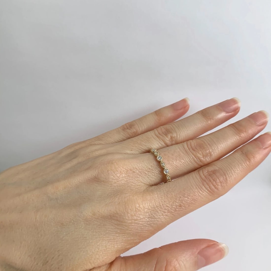 Marquise Round Milgrain Diamond Eternity Ring Wedding Band 14K Yellow Gold, Sz 7 - 4