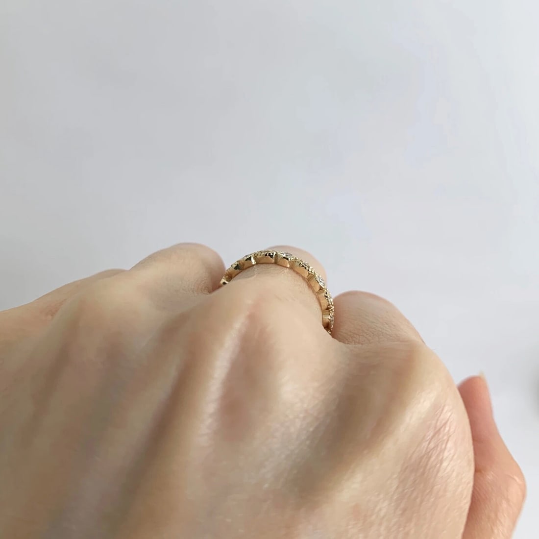Marquise Round Milgrain Diamond Eternity Ring Wedding Band 14K Yellow Gold, Sz 7 - 5