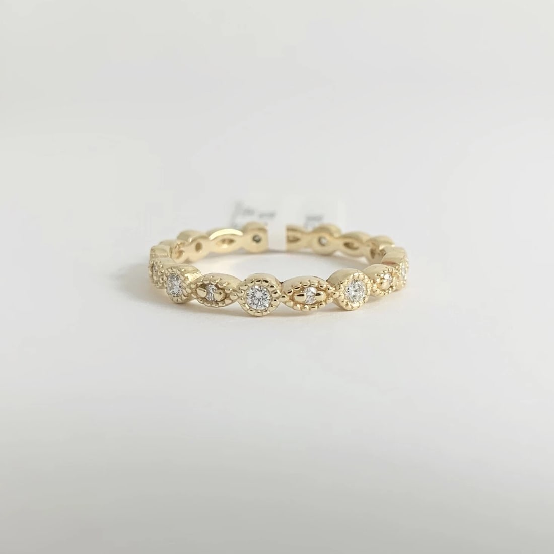 Marquise Round Milgrain Diamond Eternity Ring Wedding Band 14K Yellow Gold, Sz 7 - 9