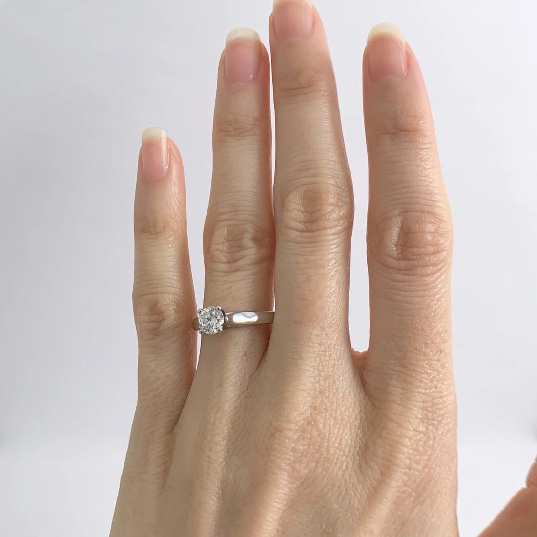 Round Solitaire Diamond Platinum Cathedral Engagement Ring, .70 CT, 5.90 Grams - 3