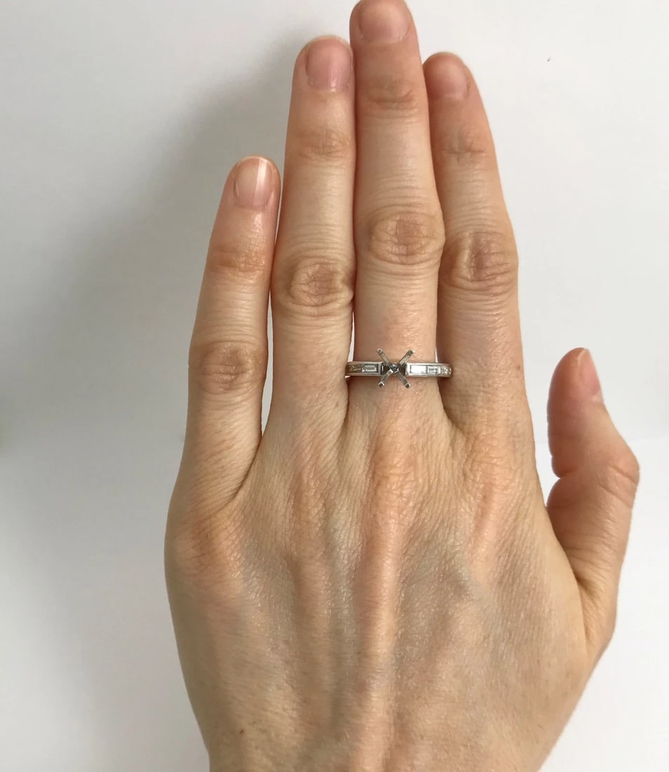 Baguette Channel-Set Diamond Engagement Ring Mounting 14K White Gold .65 CTW - 2