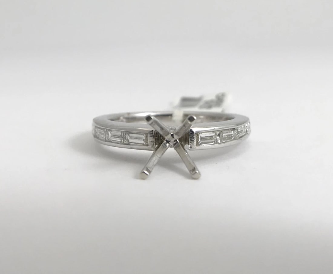Baguette Channel-Set Diamond Engagement Ring Mounting 14K White Gold .65 CTW - 6