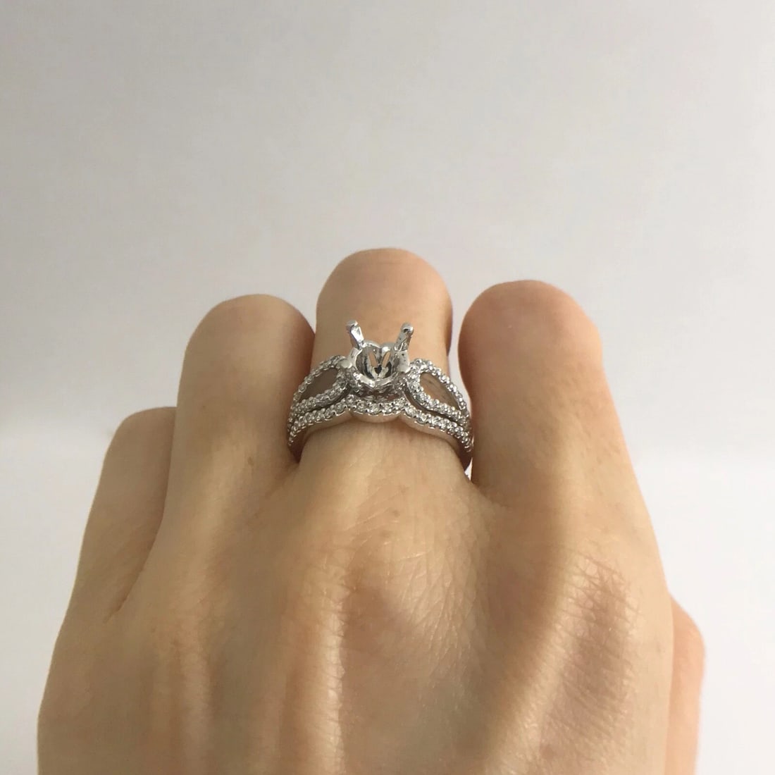 Diamond Engagement Ring Mounting Curved Band Set 14K White Gold .55 CTW, 7.07 Gr - 5