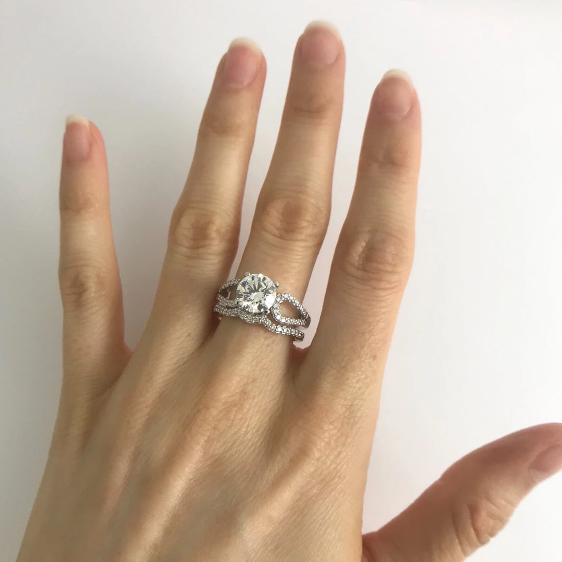 Diamond Engagement Ring Mounting Curved Band Set 14K White Gold .55 CTW, 7.07 Gr - 7