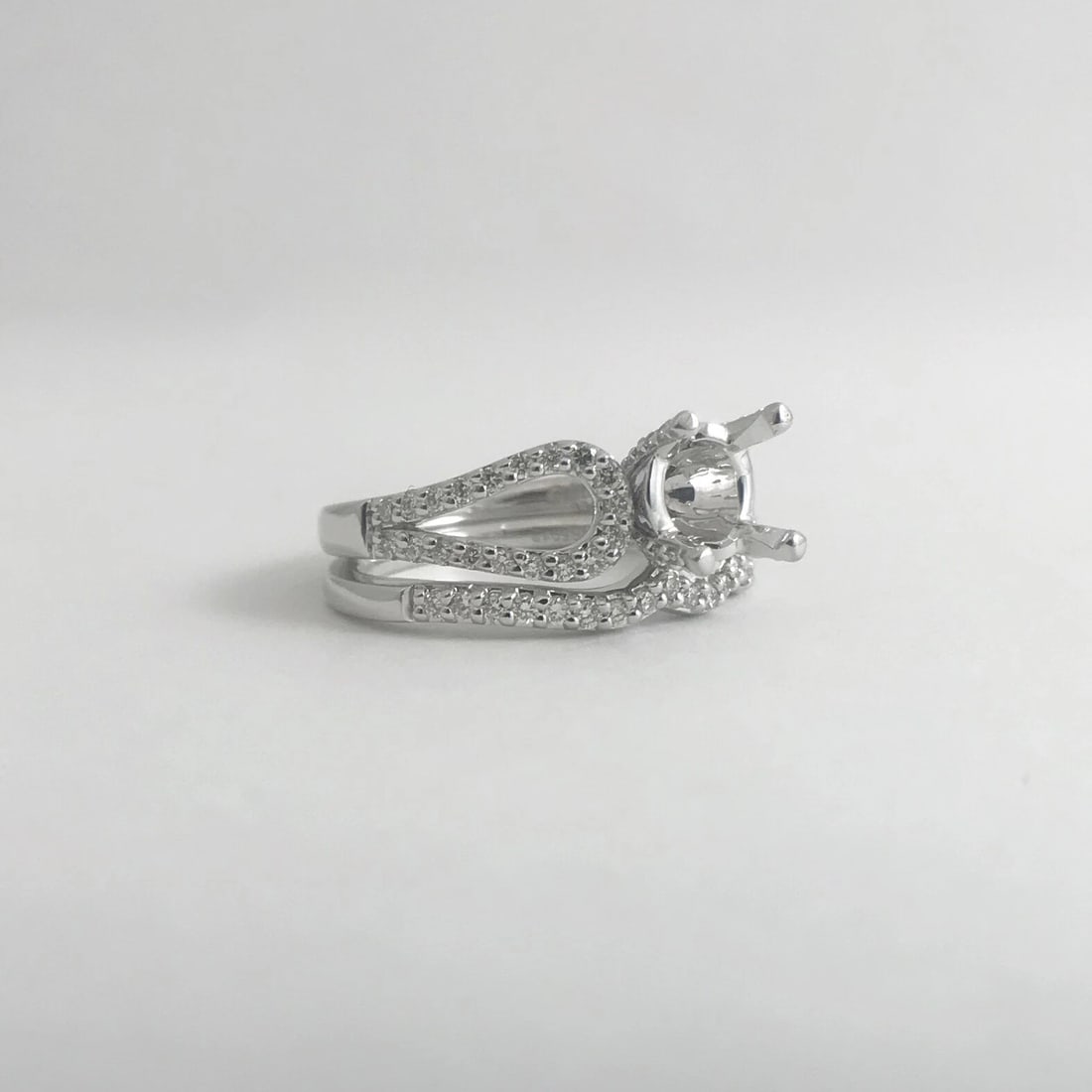 Diamond Engagement Ring Mounting Curved Band Set 14K White Gold .55 CTW, 7.07 Gr - 9