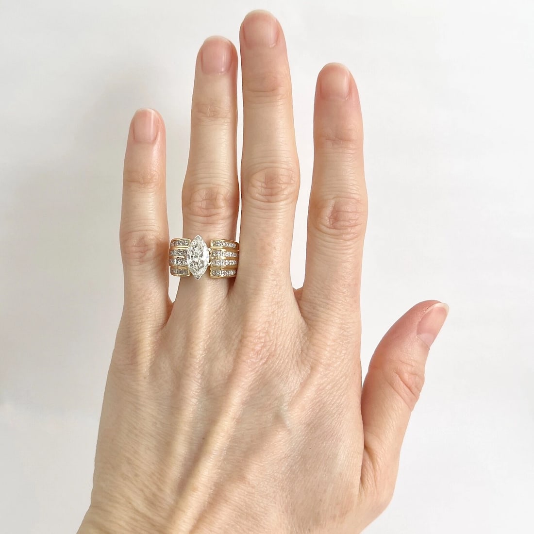 GIA Marquise Diamond Wide Band Engagement Ring 18K Yellow Gold 3.05 CTW - 2
