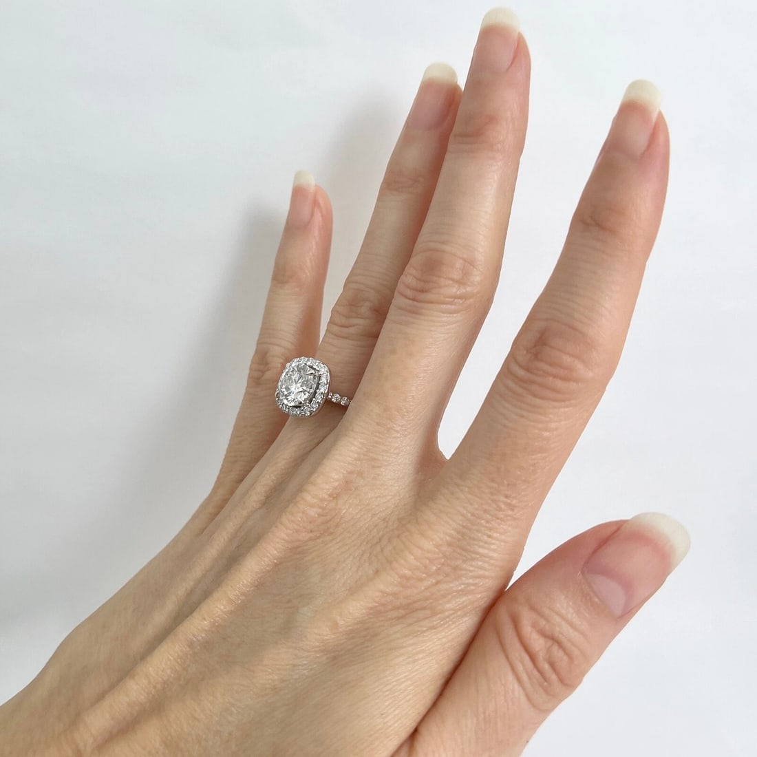 Cushion Halo Round Diamond Engagement Ring 14K White Gold, 2.61 CTW - 6